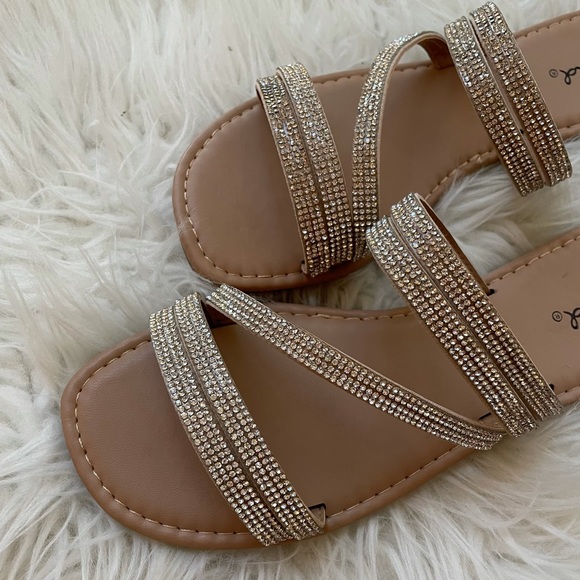 Square Toe Rhinestone Criss Cross Strap Sandals - Picture 5 of 16